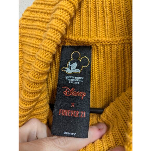 Junior size gold Mickey Mouse turtle neck knit varsity style sweater, Forever 21 - Picture 4 of 11